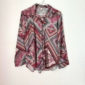 Victoria’s Secret Satin Pajama Top Women’s M Paisley Print Button Front